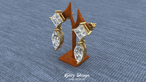 Princess Cut Dangle Diamond Earrings'