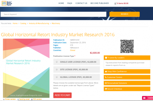 Global Horizontal Retort Industry Market Research 2016'