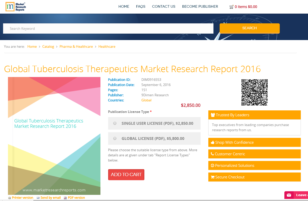 Global Tuberculosis Therapeutics Market Research Report 2016
