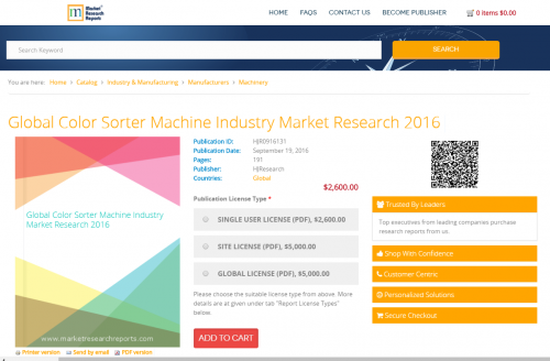 Global Color Sorter Machine Industry Market Research 2016'