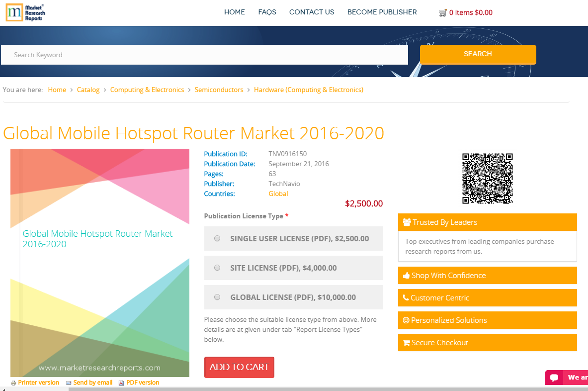 Global Mobile Hotspot Router Market 2016 - 2020'