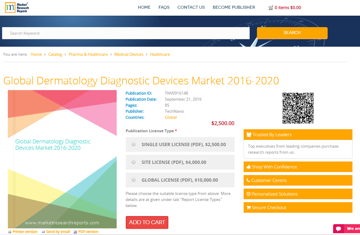 Global Dermatology Diagnostic Devices Market 2016 - 2020'