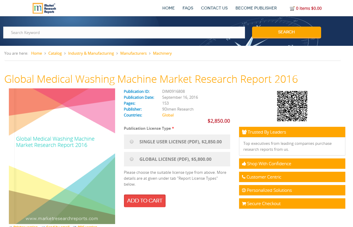 Global Medical Washing Machine Market Research Report 2016'