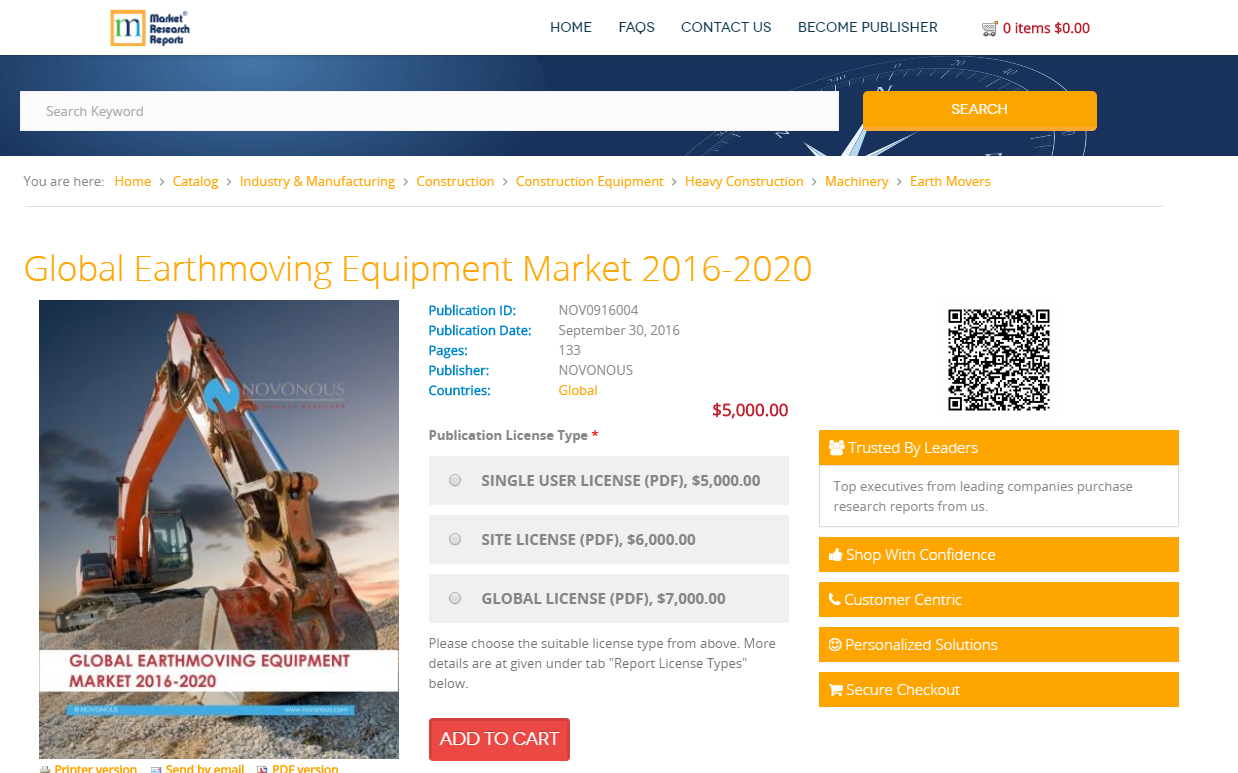 Global Earthmoving Equipment Market 2016-2020