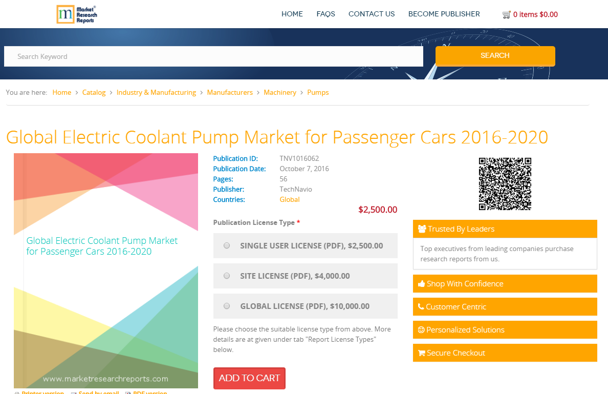 Global Electric Coolant Pump Market for Passenger Cars 2016'