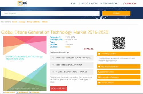 Global Ozone Generation Technology Market 2016 - 2020'