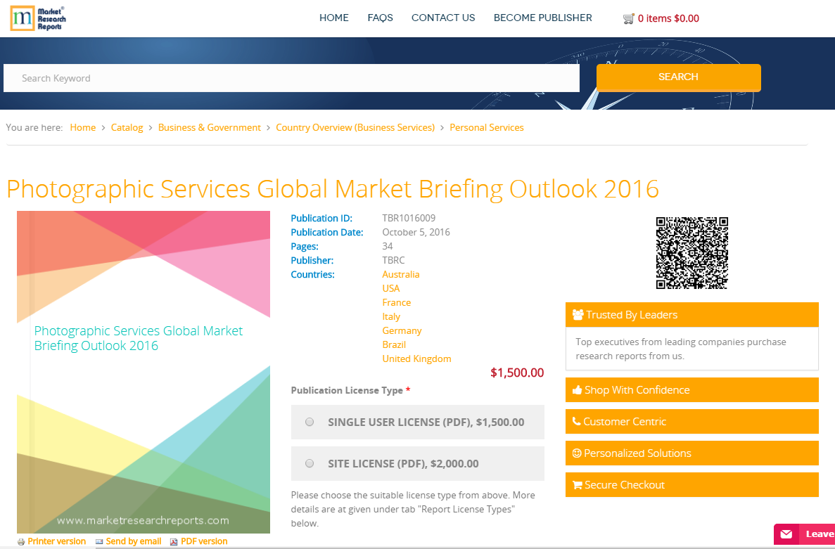 Photographic Services Global Market Briefing Outlook 2016'