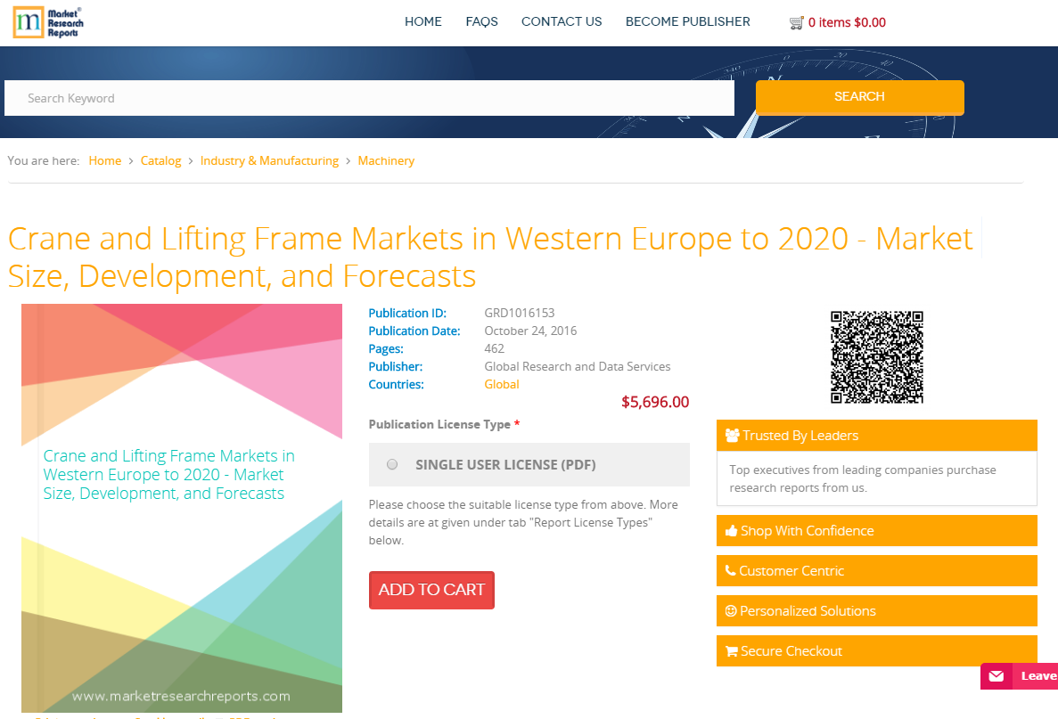 Crane and Lifting Frame Markets in Western Europe to 2020'