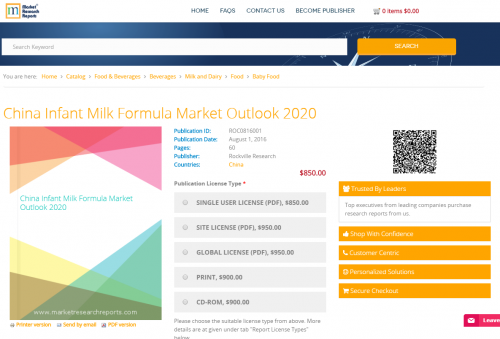 China Infant Milk Formula Market Outlook 2020'