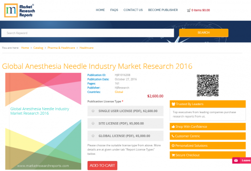 Global Anesthesia Needle Industry Market Research 2016'