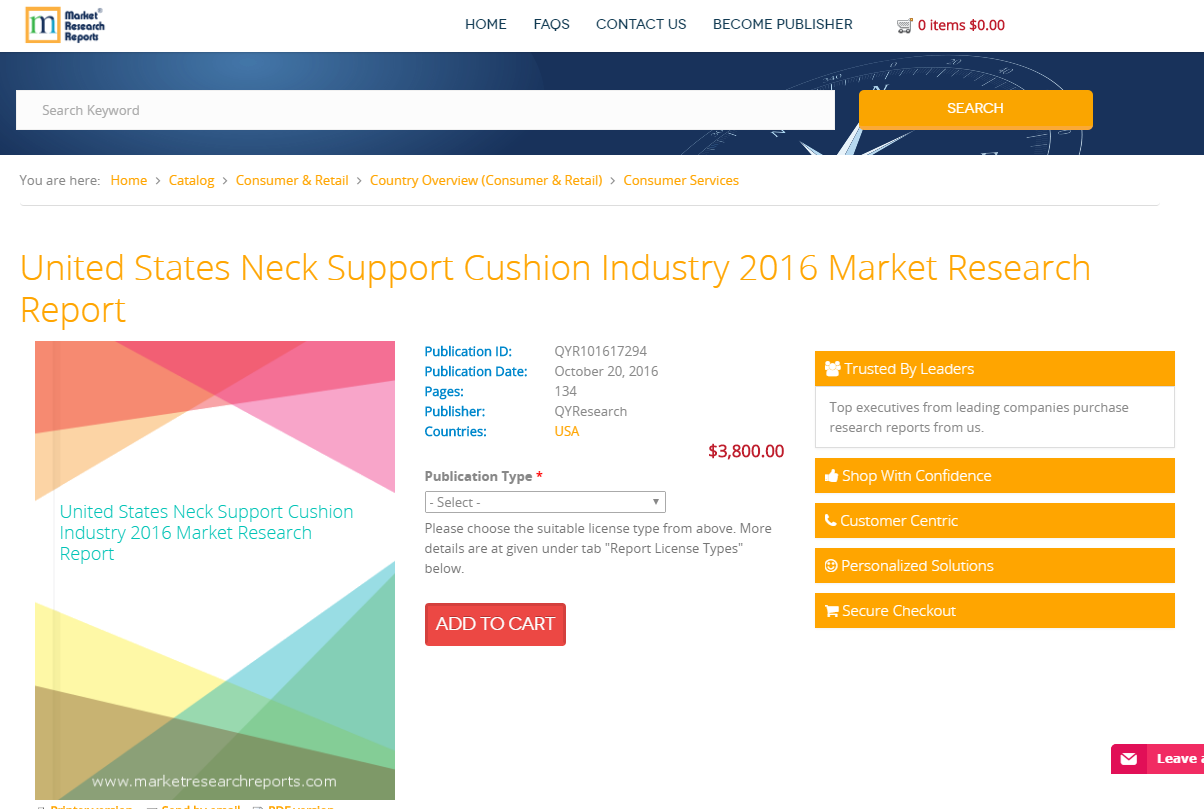 United States Neck Support Cushion Industry 2016 Market