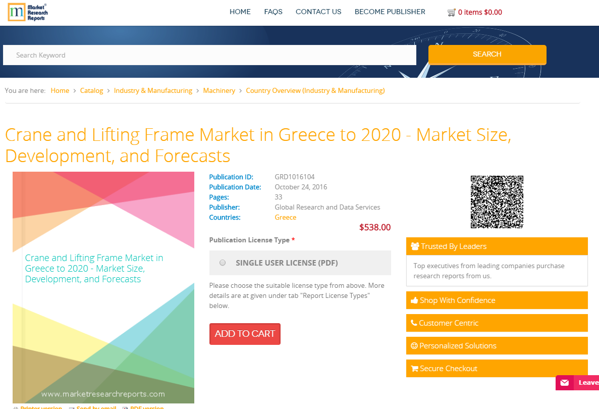 Crane and Lifting Frame Market in Greece to 2020