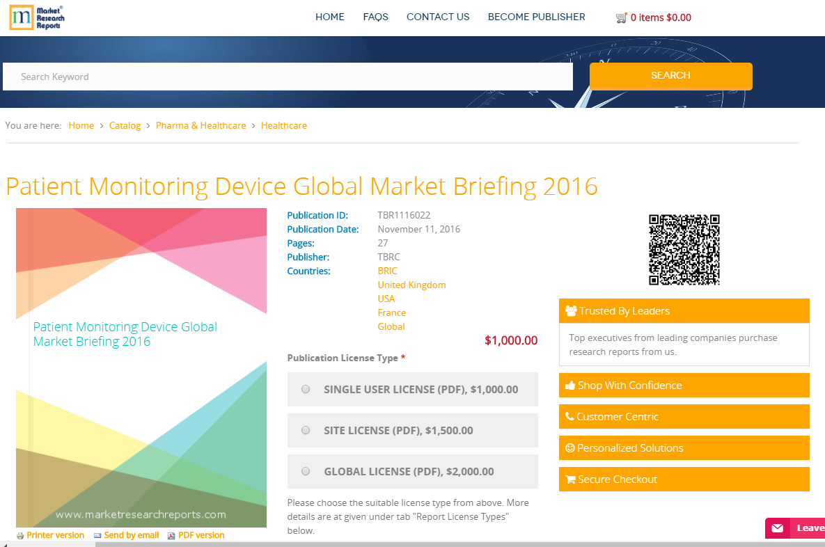 Patient Monitoring Device Global Market Briefing 2016