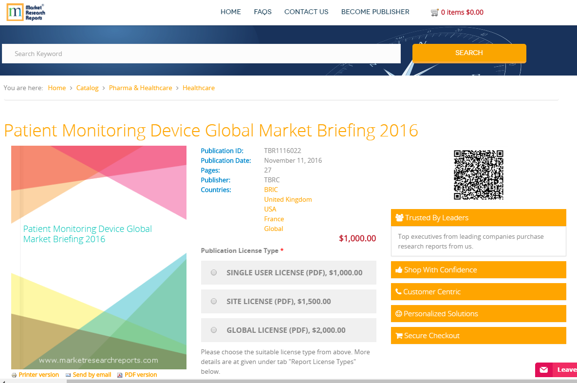 Patient Monitoring Device Global Market Briefing 2016'