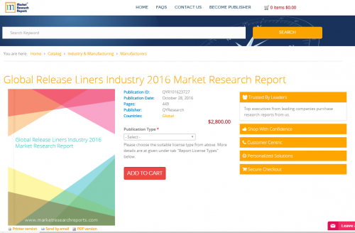 Global Release Liners Industry 2016 Market Research Report'