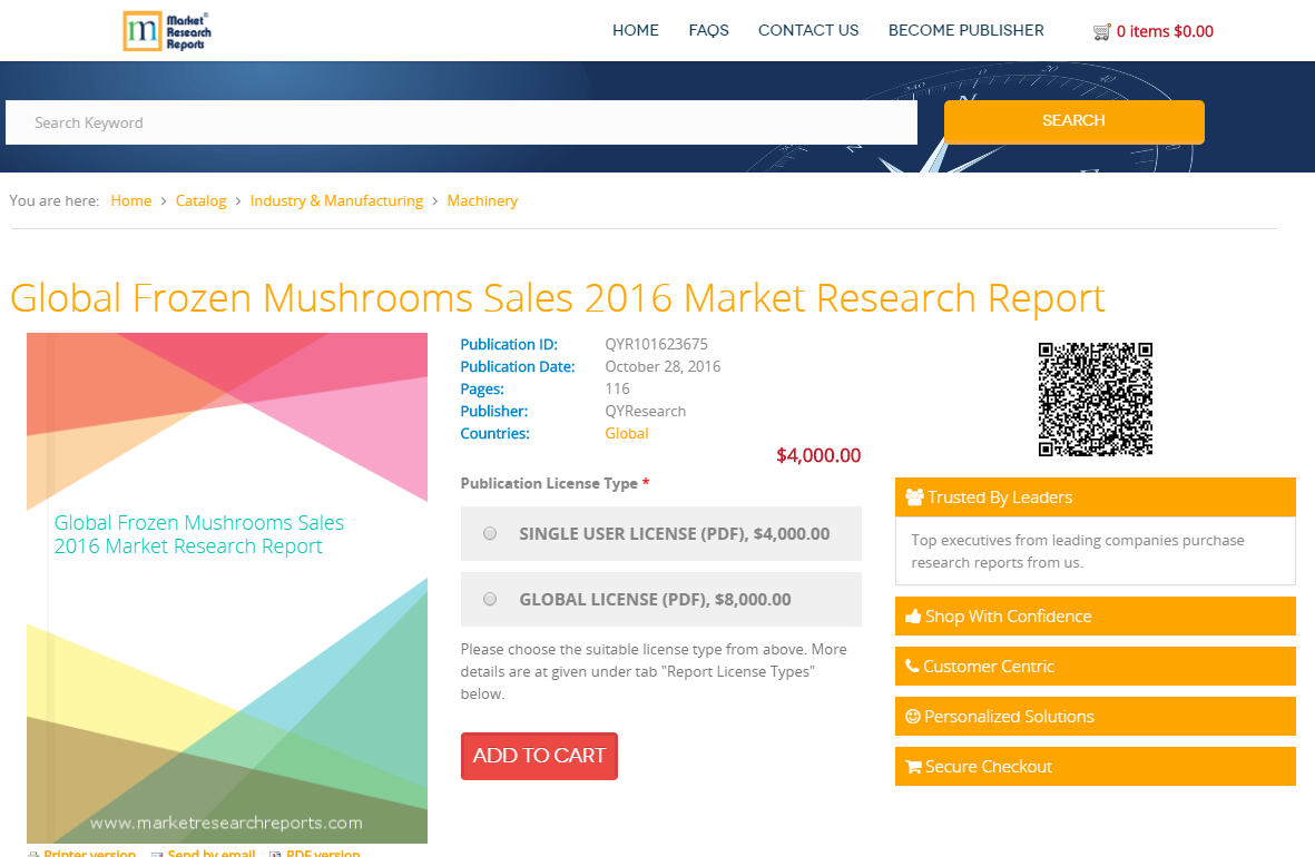 Global Frozen Mushrooms Sales 2016 Market Research Report