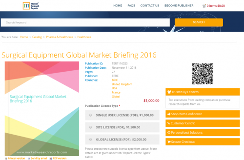 Surgical Equipment Global Market Briefing 2016'