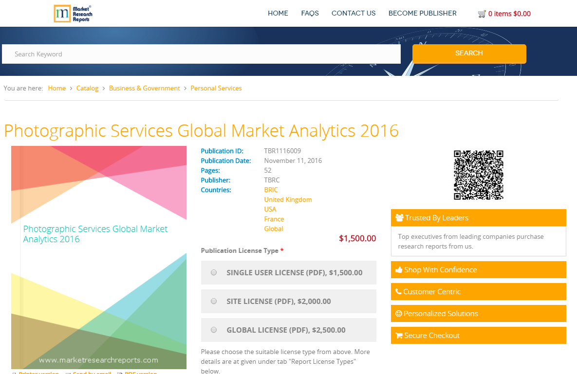 Photographic Services Global Market Analytics 2016'
