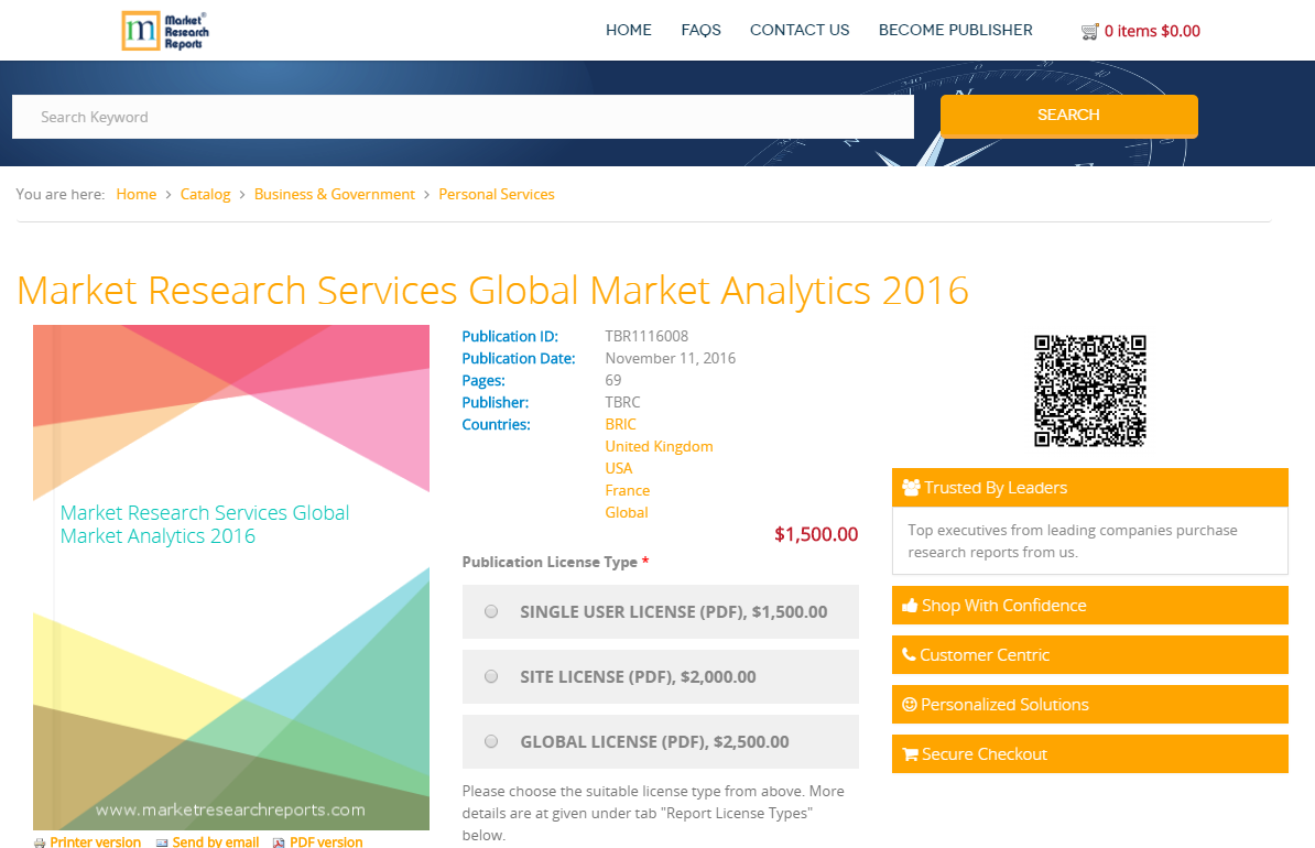 Market Research Services Global Market Analytics 2016'