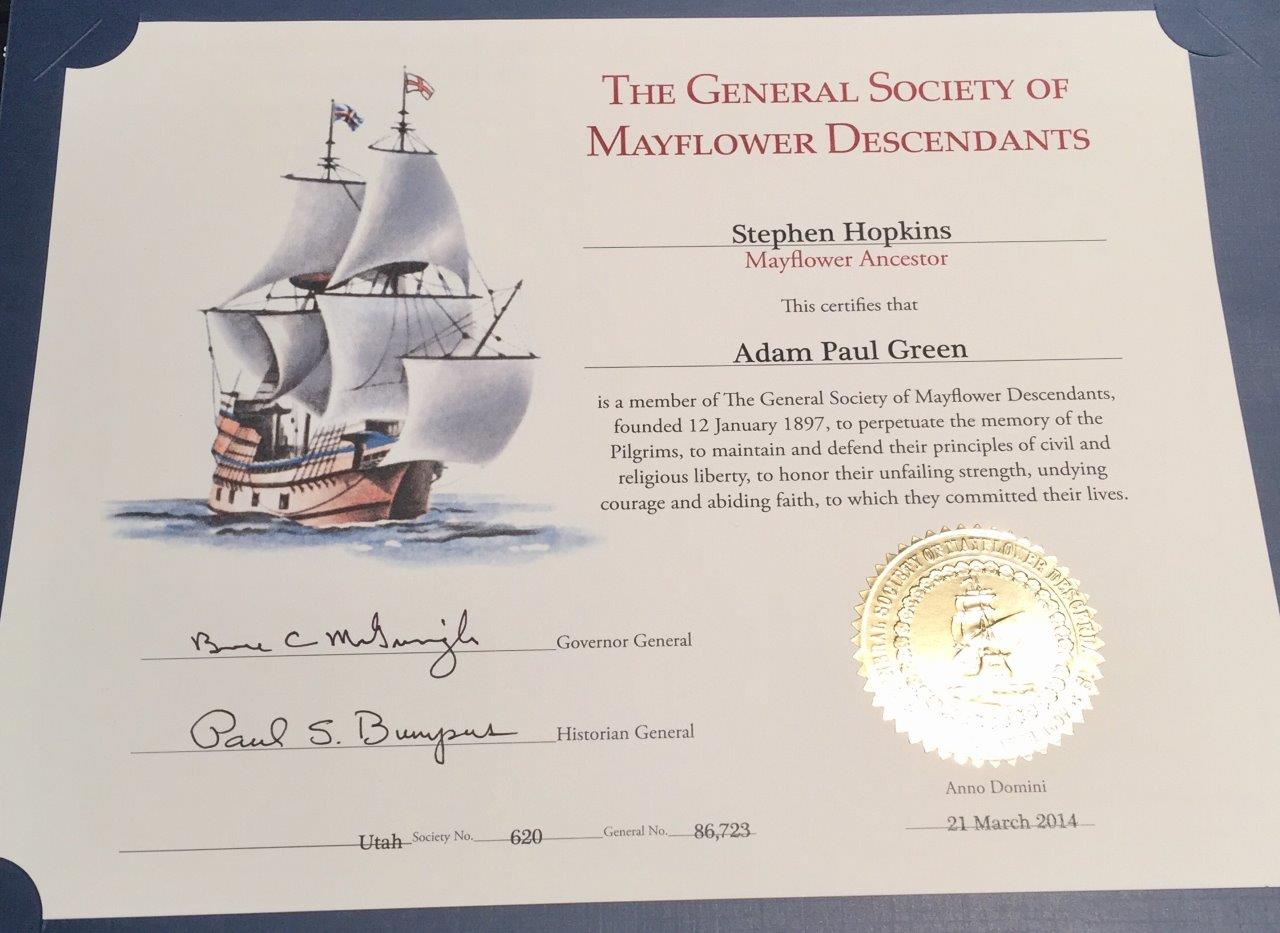 General Society of Mayflower Descendant, Adam Paul Green