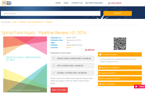 Spinal Cord Injury - Pipeline Review, H2 2016'