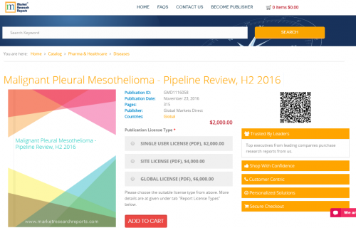 Malignant Pleural Mesothelioma - Pipeline Review, H2 2016'