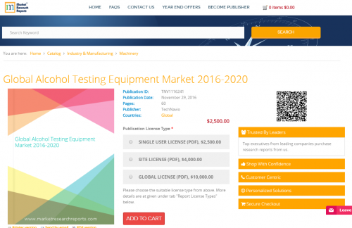 Global Alcohol Testing Equipment Market 2016 - 2020'