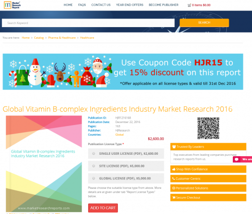 Global Vitamin B-complex Ingredients Industry Market 2016'