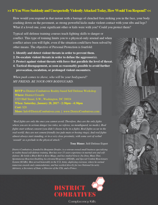 District Combatives Personal Protection Seminar Flyer
