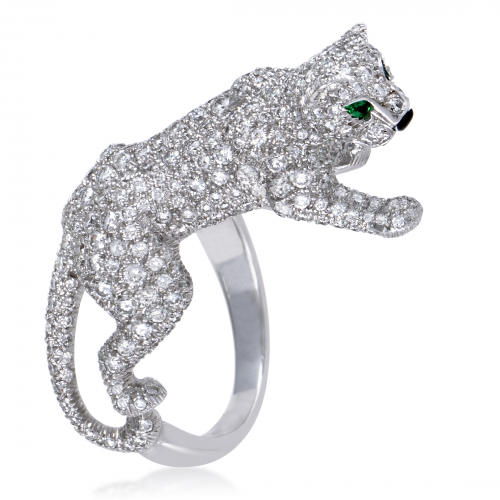 Cartier Panthere Diamond Pave Emerald and Onyx Ring'