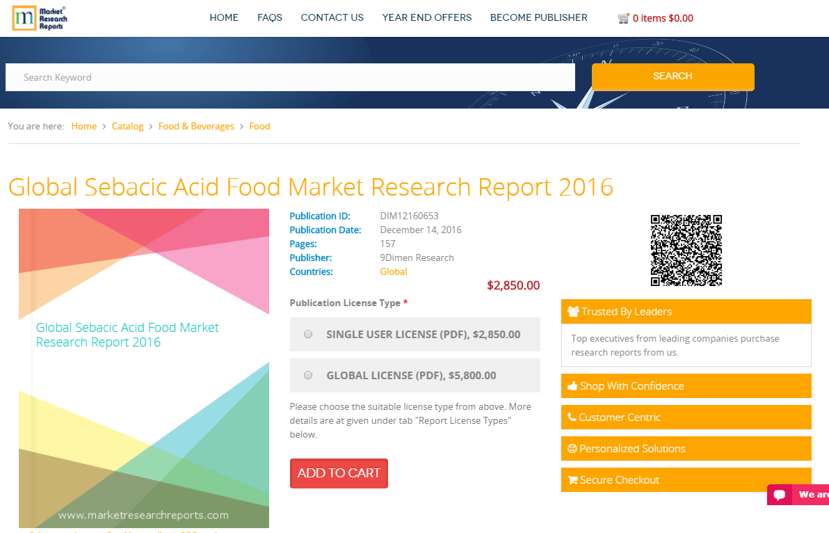 Global Sebacic Acid Food Market Research Report 2016
