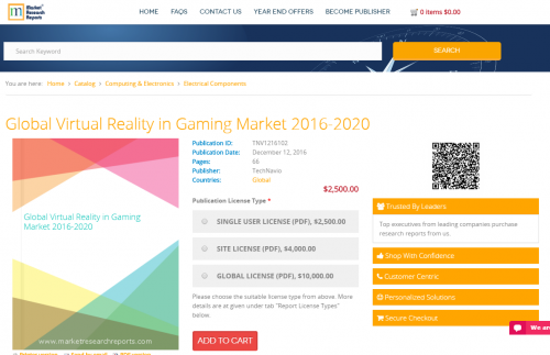 Global Virtual Reality in Gaming Market 2016 - 2020'