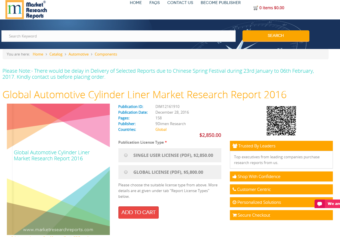 Global Automotive Cylinder Liner Market Research Report 2016