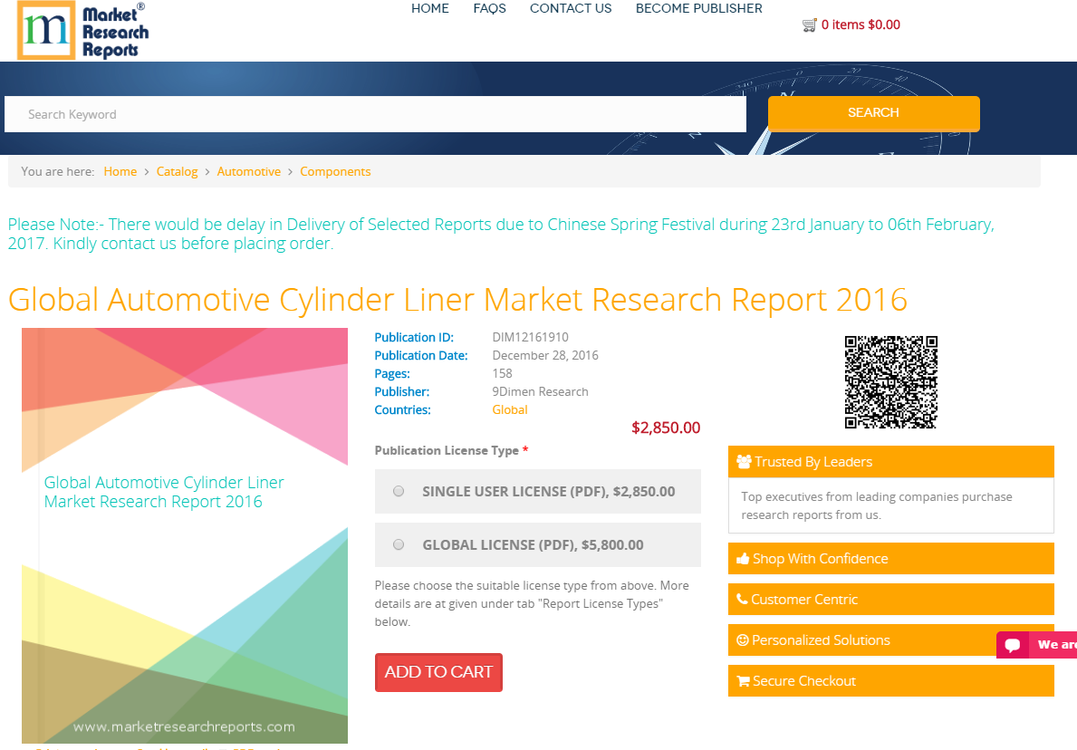 Global Automotive Cylinder Liner Market Research Report 2016'