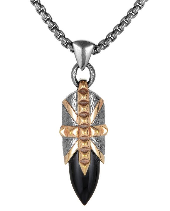 Rose Gold Plated Silver and Onyx Pendant Necklace'