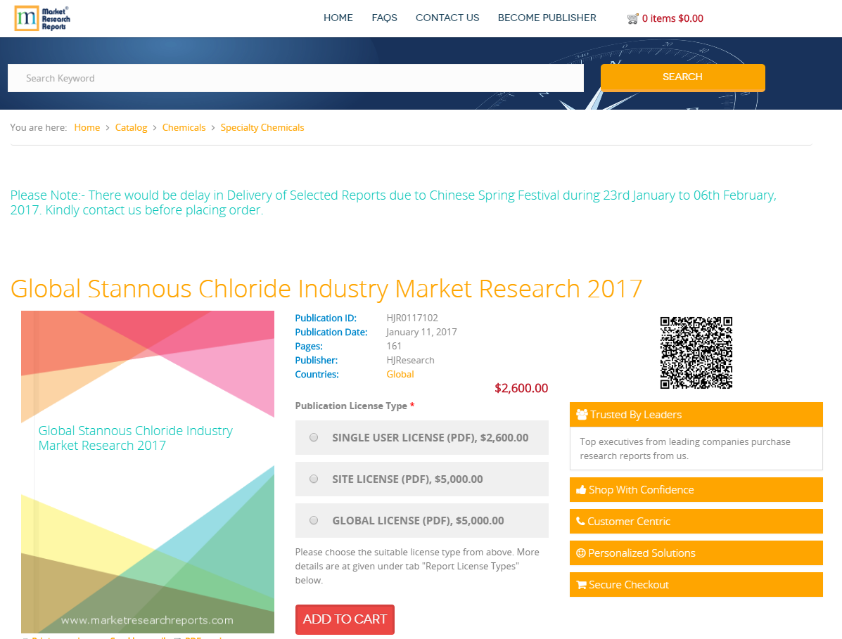 Global Stannous Chloride Industry Market Research 2017