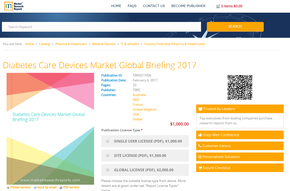 Diabetes Care Devices Market Global Briefing 2017'