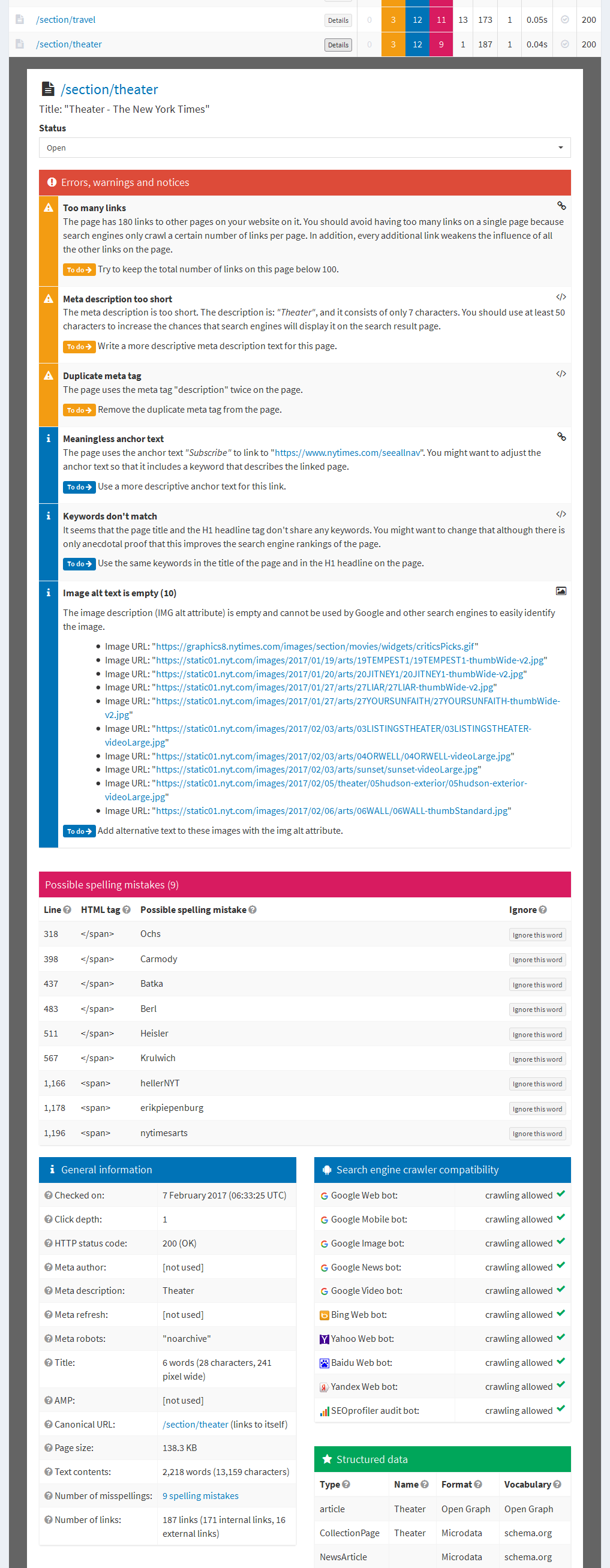 Website audit details