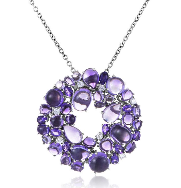 Shanghai 18K White Gold Diamond and Amethyst Necklac