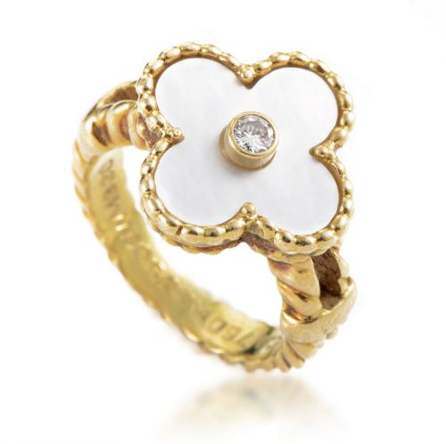 Alhambra Yellow Gold Diamond &amp; Mother of Pearl Flowe'
