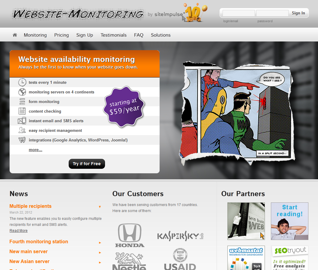 screenshot: www.website-monitoring.com