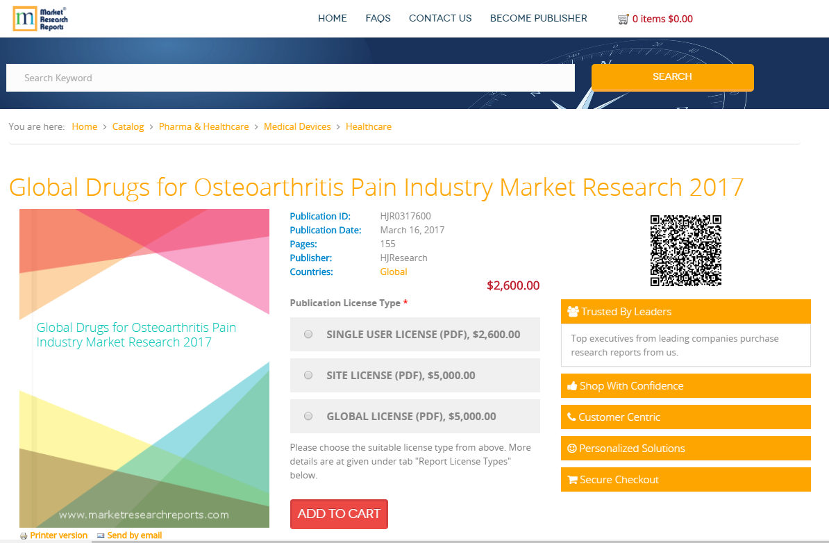 Global Drugs for Osteoarthritis Pain Industry Market 2017