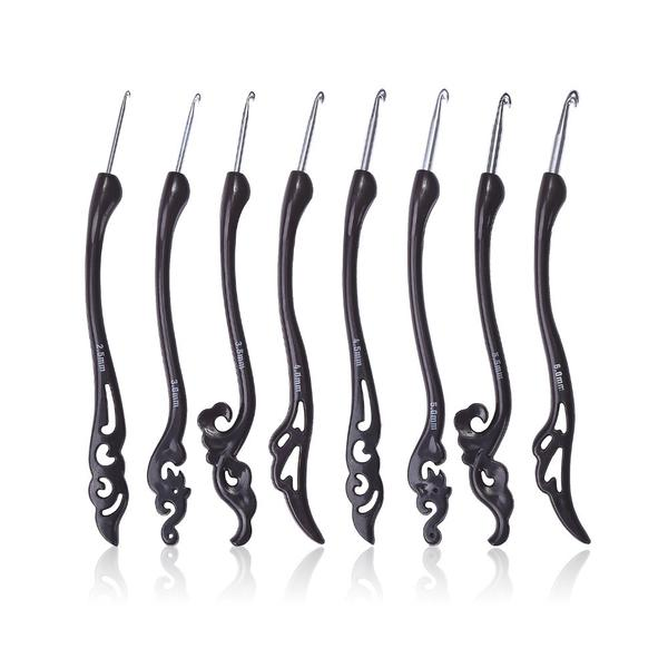 Coffee Color Hairpin Pattern 8pcs Crochet Hooks Set