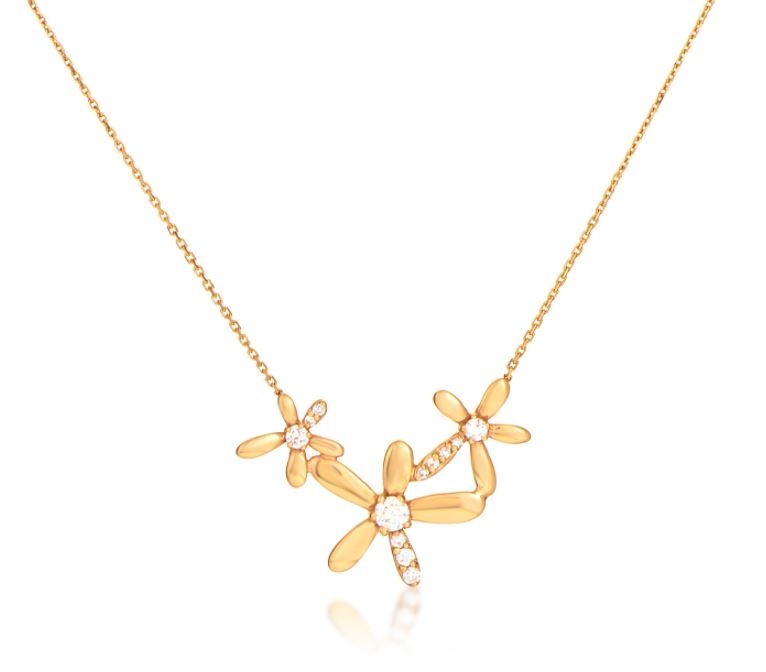 Womens 18K Rose Gold Diamond Flowers Pendant Necklace'