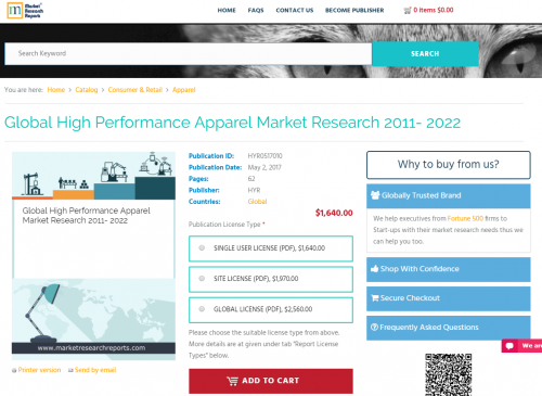 Global High Performance Apparel Market Research 2011 - 2022'