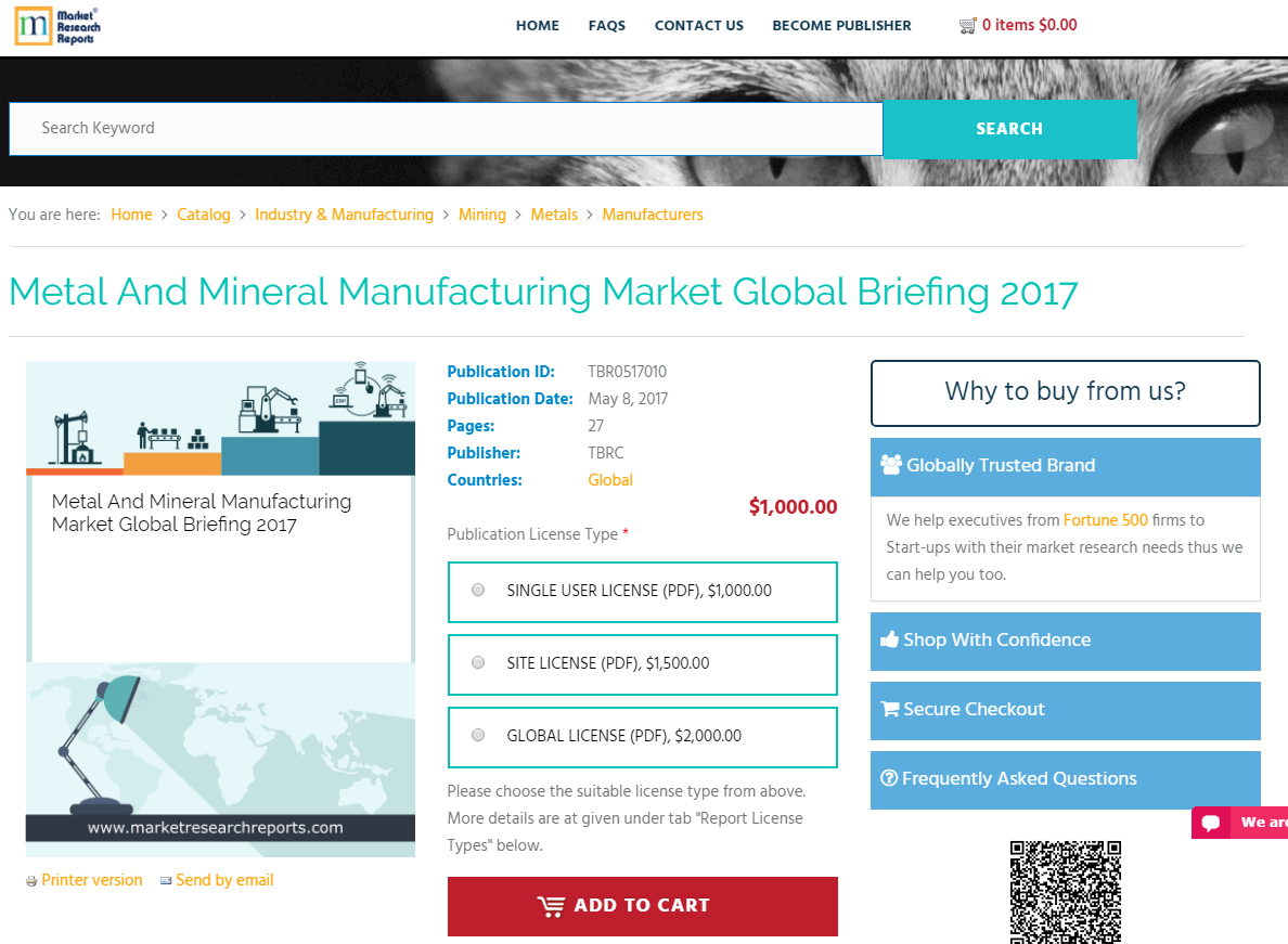 Metal And Mineral Manufacturing Market Global Briefing 2017'