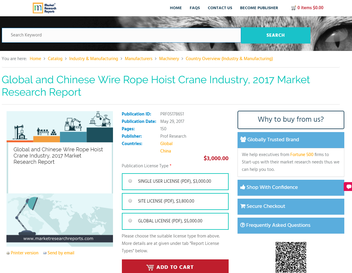 Global and Chinese Wire Rope Hoist Crane Industry, 2017