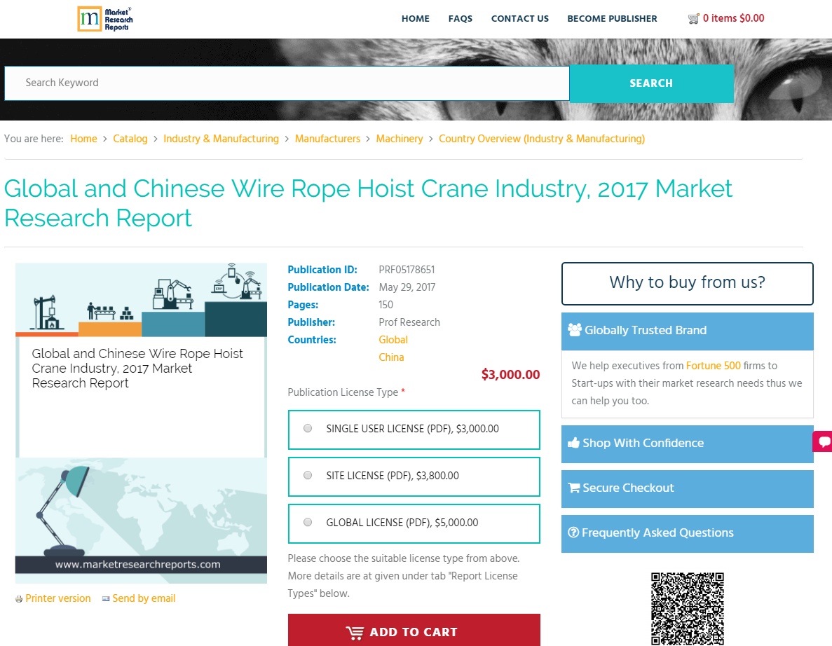 Global and Chinese Wire Rope Hoist Crane Industry, 2017'