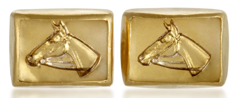 Gurhan Mens 24K Yellow Gold and Crystal Horse Head Cufflinks