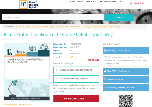 United States Gasoline Fuel Filters Market Report 2017'